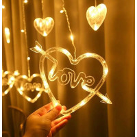 Святкова світлодіодна гірлянда-штора LOVE з сердечками 12 підвісів, тепле біле сяйво, декоративна штора для дому, свят і фотозони