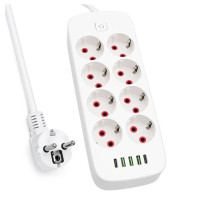 Електричний подовжувач із 8 розетками та 3 USB-портами, 2500 Вт, довжина 3 м