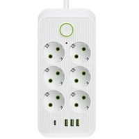 Подовжувач із 6 розетками та 3 USB, 2500 Вт, кабель 5 м