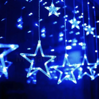 Гірлянда "Зорі" (Зорепад)  LED 12 зірок, синій колір | Ідеальна прикраса для зимових свят