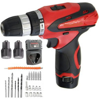 Шуруповерт електричний бездротовий MA753 12V, 2 акумулятори, червоний  компактний професійний інструмент із LED-підсвіткою та реверсом