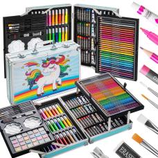 145 предметів для творчості у чудовій алюмінієвій валізці: набір "Єдиноріг" в синьому виконанні